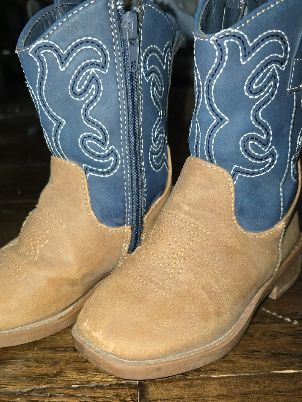 Kids Two-Tone Western Zip Boots in Brown & Navy